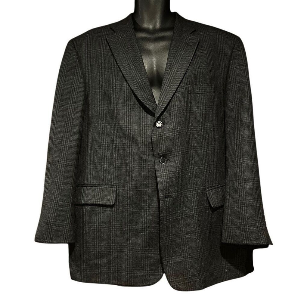 Haggar Glen Check Plaid Dark Gray Suit Jacket Sports Men’s 46R